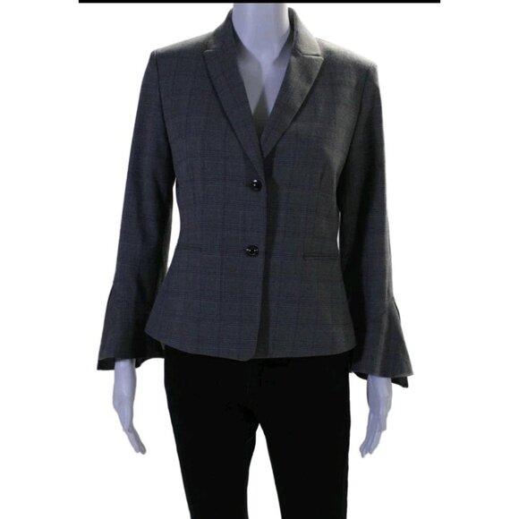 Tahari Arthur S. Levine Career 2 Button Plaid Blazer Gray Purple Lined Size 6P - Picture 1 of 8